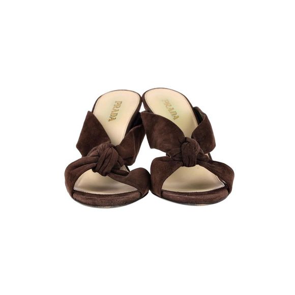 Pre Loved Prada Knotted Strap Mules in Suede - Picture 2 of 7